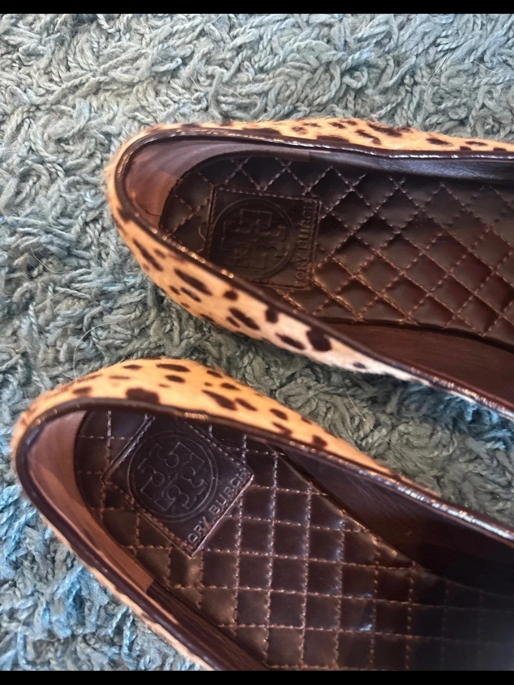 Tory Burch Leopard-Print Slip-On Cow Hair Flats in Tan and Black